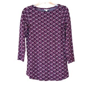 J Jill Tunic Top Women's Size Ponte Jacquard Knit Burgundy Black, Size Sm, EUC